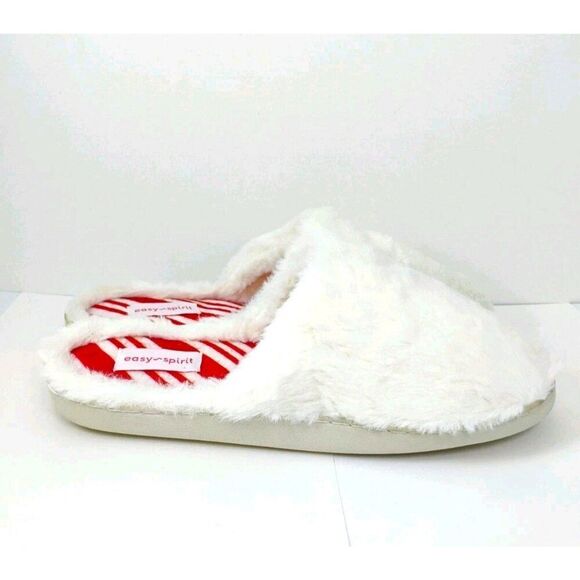 Easy Spirit Large 8-9 Ladies Candy Cane Fuzzy Slippers Cream White - Picture 1 of 9